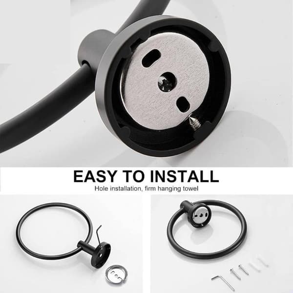 Baderomshåndkleholder Rustfritt Stål 304 Håndklestativ Ring Håndkle Black