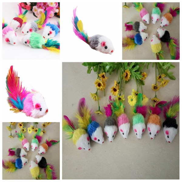1kpl/erä Pehmeä Fleece False Mouse Cat Lelut Värikäs Feather Funn