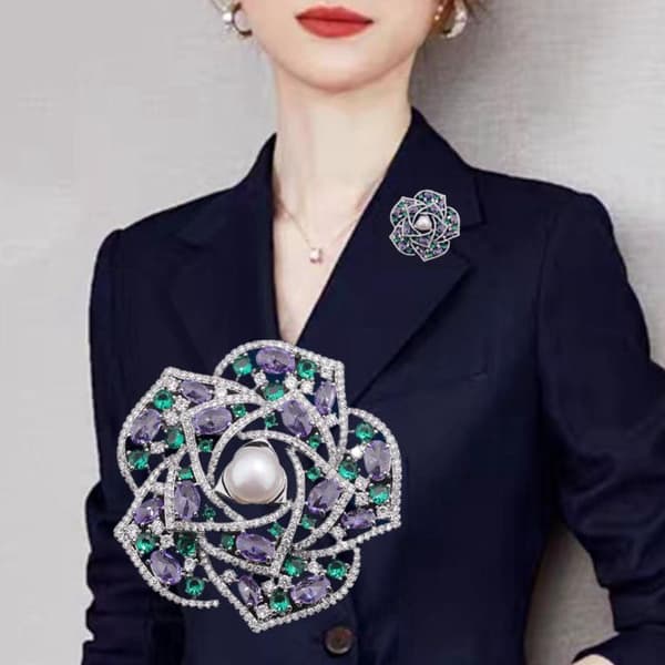 Mode Rhinestones Pärla Kamelia Blomma Brosch För Kvinnor Kappa A3