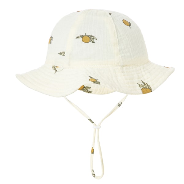 Baby bomullsbøttehatt Nye barn utendørs caps Unisex-trykk Yellow peach