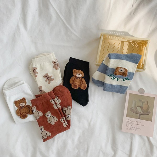 Creative New Brown Bear Socks Kvinde Middle Tube Socks e Small A2