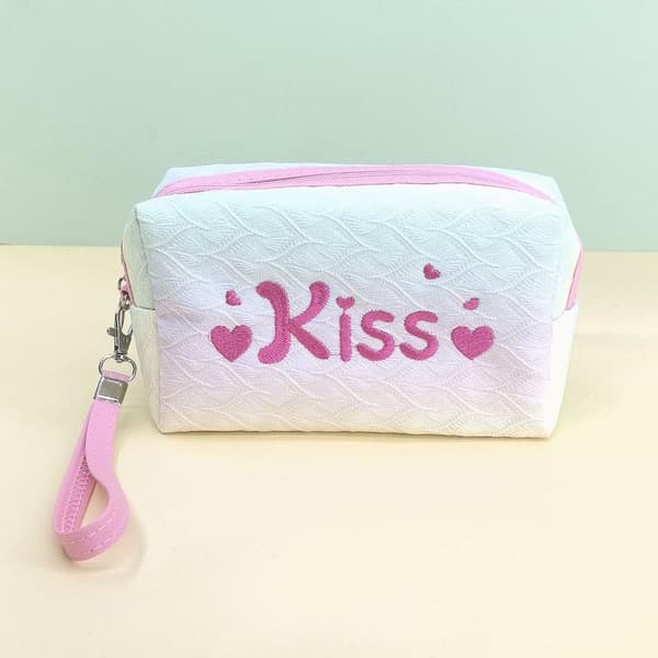Modebroderet kyssebrev makeuptaske Ins Style Stor kapacitet Pink