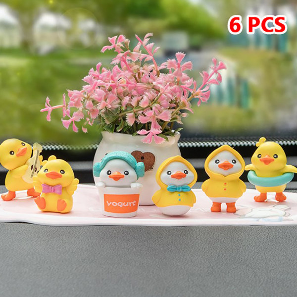 6kpl Creative Cartoon Figuuri Mini Duck Model Decoration Car Int