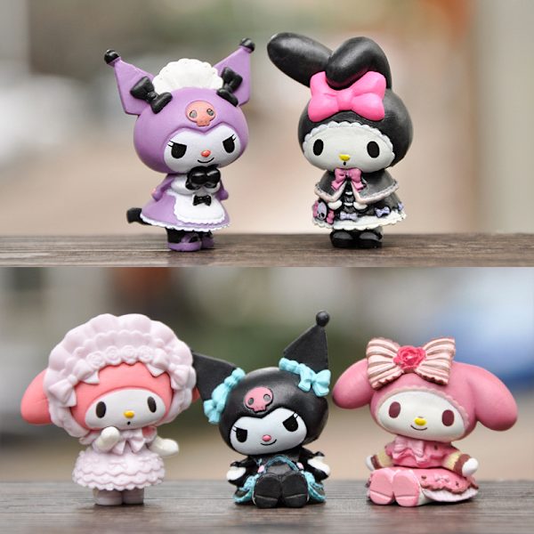 5 st Maid Outfit Sanrio Anime Figurer Kuromi Melody Doll Home D