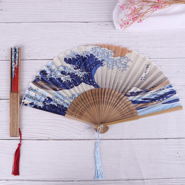 Silk Hand Fan Mount Fuji Kanagawa Waves Folding Fan Pocket Fan A