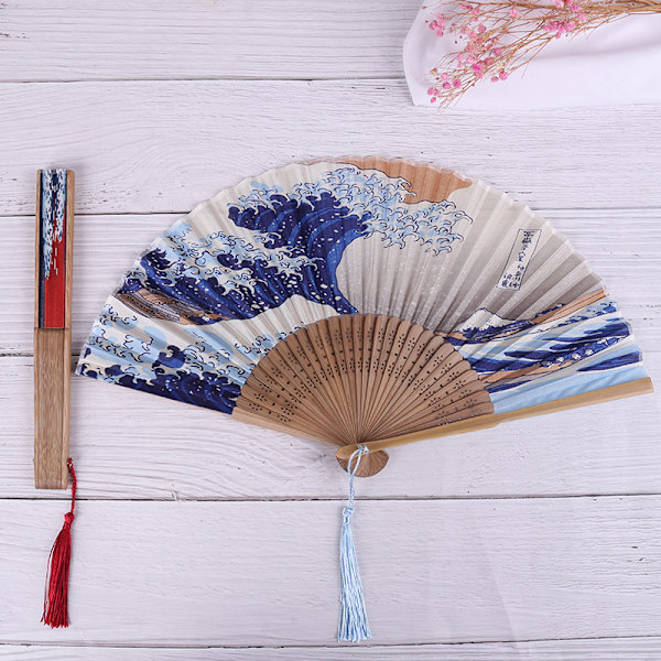 Silke Hånd Fan Mount Fuji Kanagawa Waves Folding Fan Pocket Fan A