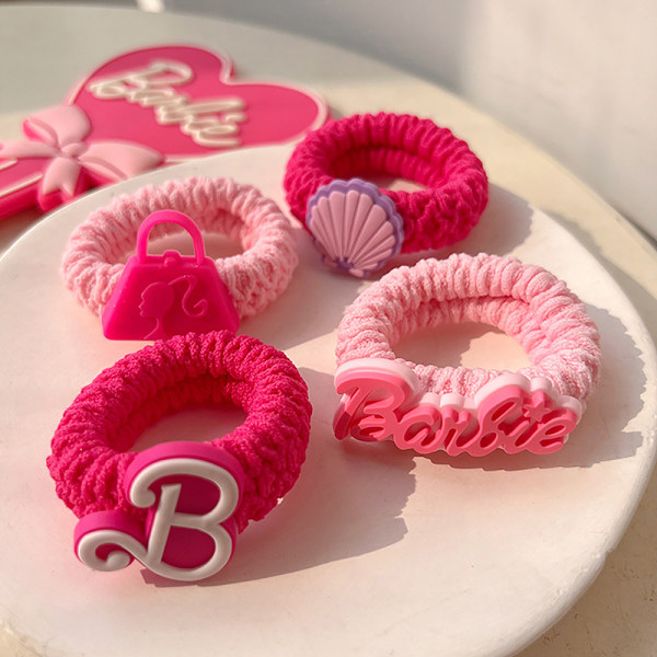 Rosa rosa hårring Barbie Letter Shell Handduk Hårrep Girls M 3