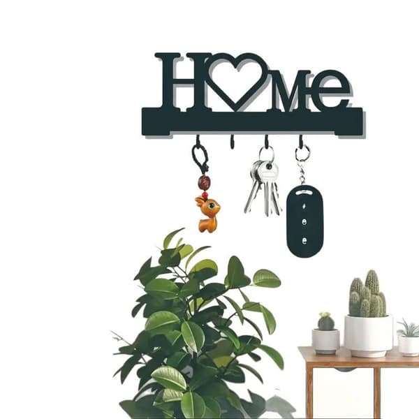 \"Home Love\" Formet Nøgleholder Med Kroge - Vægmontering Uden Boring White