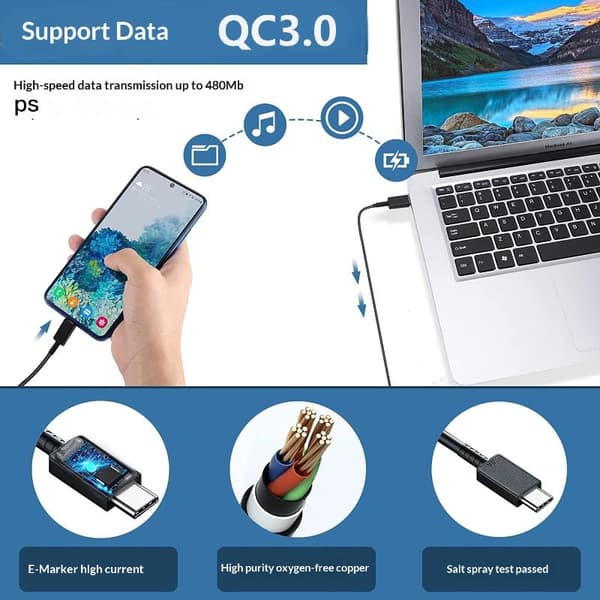5A PD 25W Dobbel USB C Superrask Ladekabel For S22 S23 S24 Pl 1M  25W