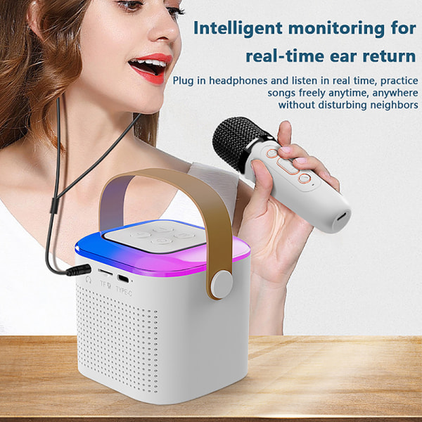 Mikrofon Karaoke hine Bærbart Bluetooth 5.3 PA højttalersystem Pink 2 microphone