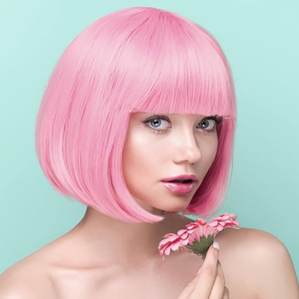 Barbie Pink Peruukki Lyhyt Suorat Bob Hiukset Korkean lämpötilan kuitu