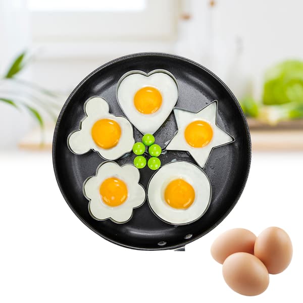 Rustfritt stål 5 stk Stekt Egg Pannekake Omelett Form Silver