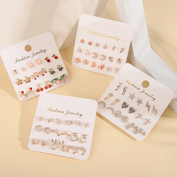 12 par/ set dam Pearl Flower Crystal Mix Design Studs Earr A7