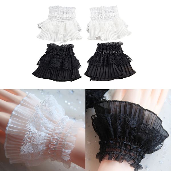 Fake Sleeves for kvinner Blonder Ruffles Mansjetthansker Solbeskyttelse Des White