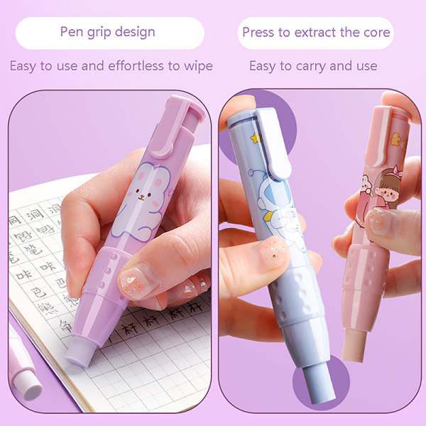 3stk/sett Penn Eraser Retractable Press Pencil Rubber School Corr Purple