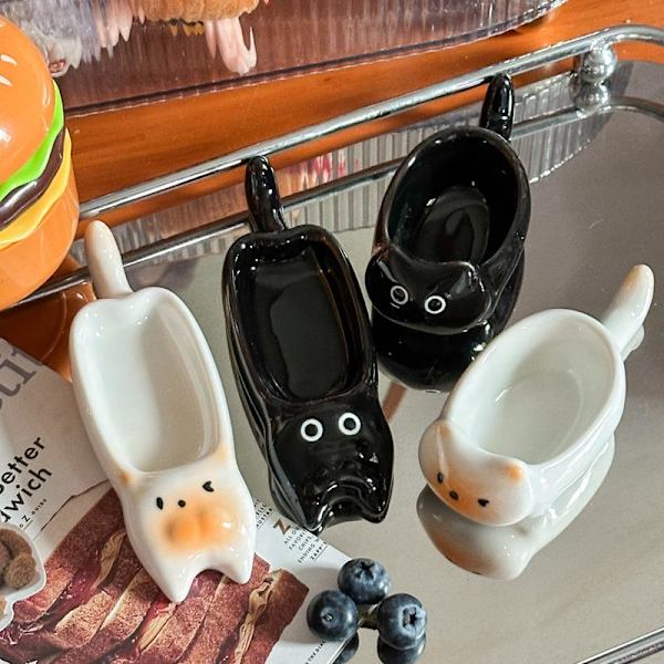 Keramisk katteformet mini dyppeskål/tallerken A2