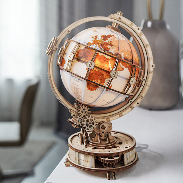 Luminous Wooden Globe Light Night 3D-puslespill til jul
