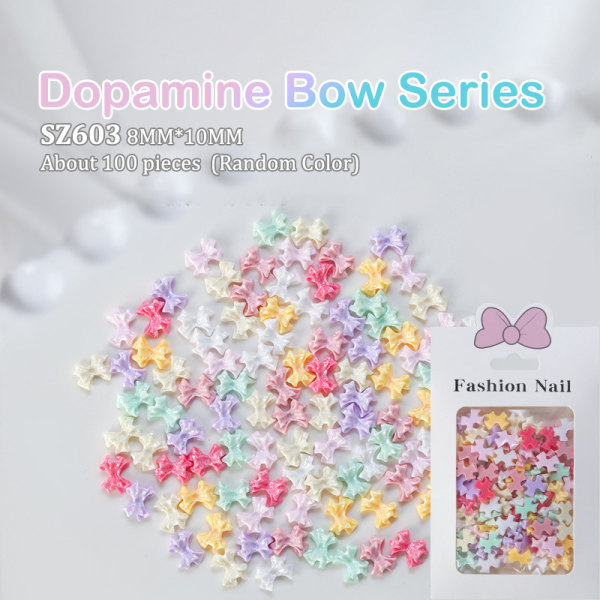 100 stk/pose Mini Sløjfe 3D e Nail Art dekorationer skinnende sløjfe Orn SZ-602