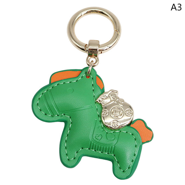 Läder Charms Bag Pendel Keychain Cartoon Horses Keyring e An Green