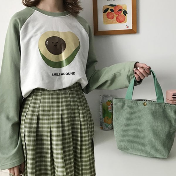 Madpose Fløjlslærred Madkasse Picnic Tote Bomuldsklud Sm Light green