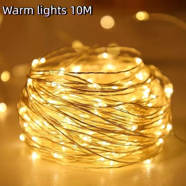 2M 5M 10M kuparilanka LED-akkukotelo keijuvalosarjat C:lle Warm 10M