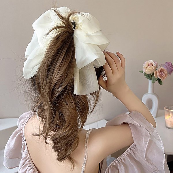 Høj hestehale Hair Grip Clip Chiffon Sløjfe Banan Clip Kvinde Cli A3