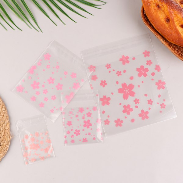 100st Plast Transparent presentpåse Sakura Candy Cookie Self Ad L