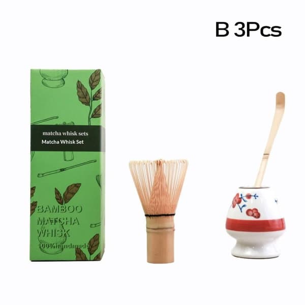 Matcha-valmistusvälinesarja bambuvispilä teekauha keraaminen kulho E 3Pcs