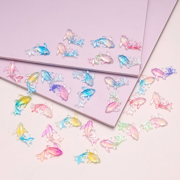 100 st Resin 3D Färgglad Mini Shiny Goldfish Flatback Scrapbook Pink Purple