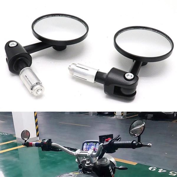 2st/par Motorcykelbackspeglar Runda 7/8" Handtag En Black