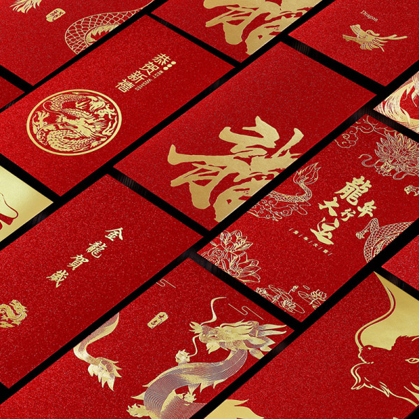 6 kpl punaisia ​​kirjekuoria Dragon Hongbao Lucky Money Gift Envelopes R A3