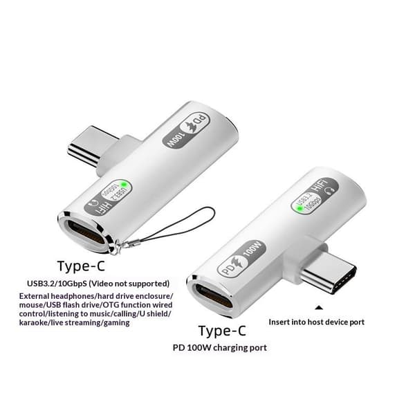 PD100W USB 3.2 Type C - Type C -sovitin pikalataus Type C He Gray