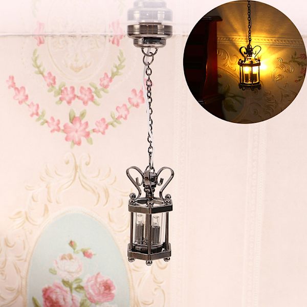 1:12 Dukkehus Miniatyr Taklampe Lysekrone LED Vegglampe Black