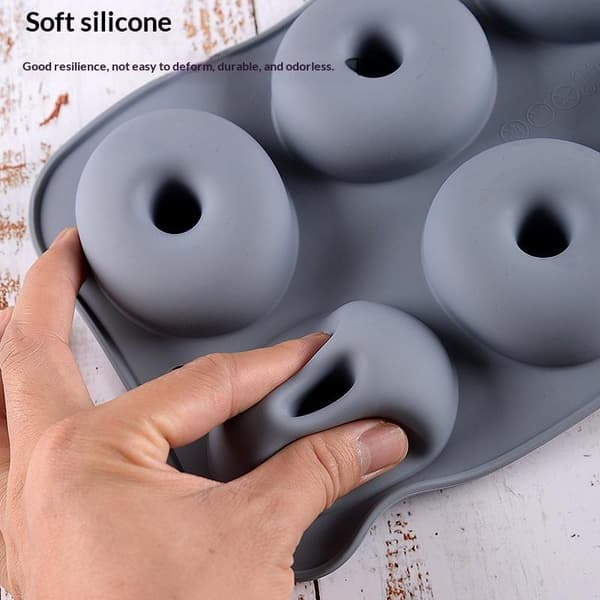 6-håls bakform av silikon, non-stick munkformar, choklad Gray
