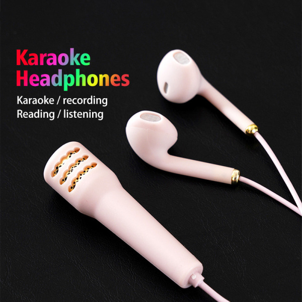 3,5 mm karaoke mikrofon øretelefon Mini stereo hovedtelefon med ledning I White