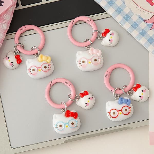 Sød Kat Nøglering Med Pom Pom Stjerne Ring Kawaii Harpiks Dyr Nøgle C A2