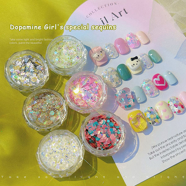 1 Box Summer Dopamine Nail Paljetter Flower Star Fragments Nail Ar A