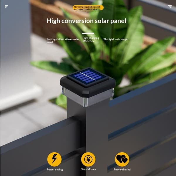 1 stk. Solar LED-stolpehette IP65 vanntett solcelle gjerdelampe 9X9cm