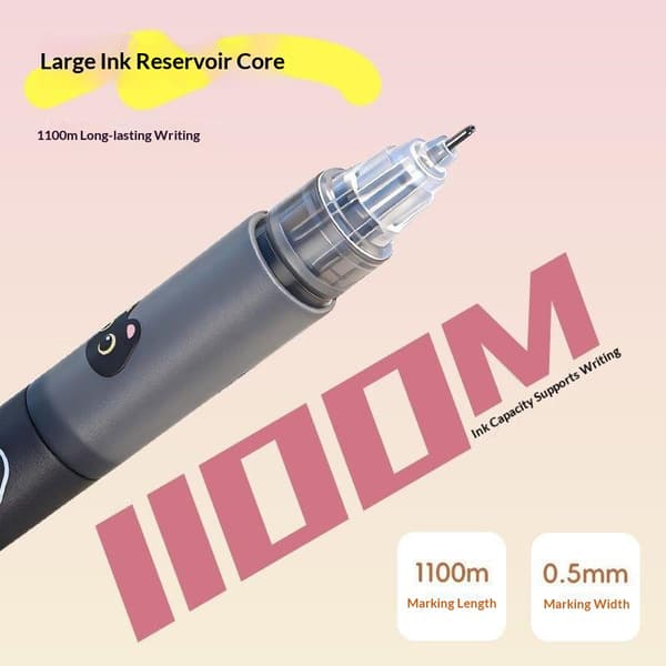 6 STK Sort Kul Kat Direkte Flydende Rollerball Pen Med Mini Smo A1
