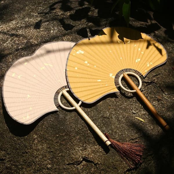 Hand Ginkgo Rund Solfjäder Papper DIY Vikbar Solfjäder Bambu Bröllop Måla Pink