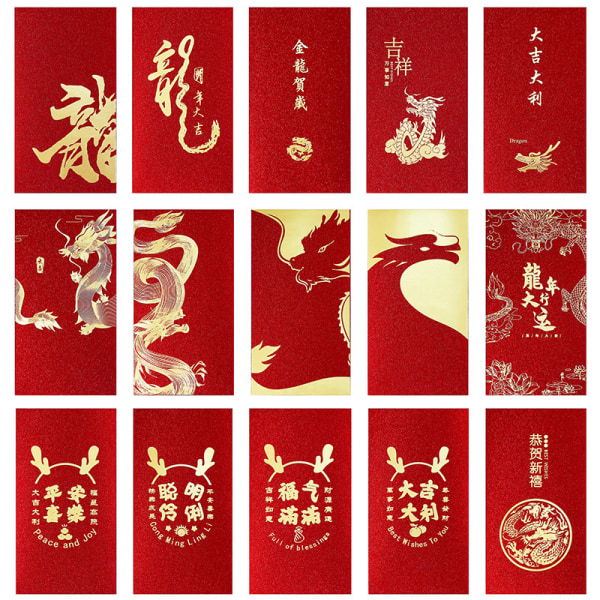6 kpl punaisia ​​kirjekuoria Dragon Hongbao Lucky Money Gift Envelopes R A1