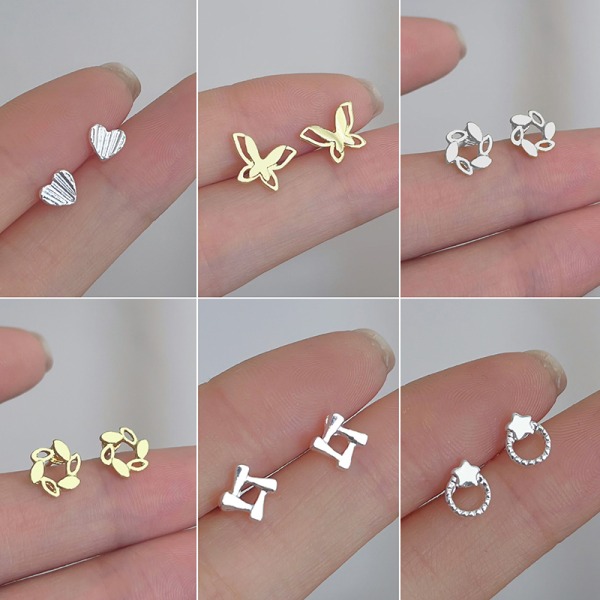 1 Par Minimalist Silver s Ear Studs Tulip Cherry Small Love Hea A14