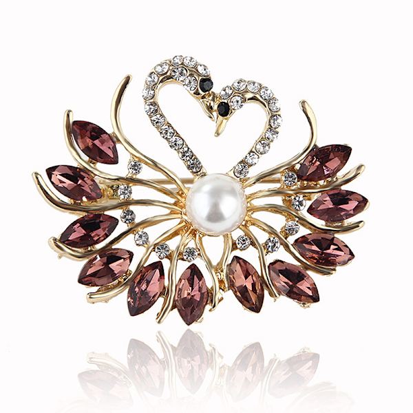 e Crystal Pearl Swan brosjer for kvinner bryllup smykker Vintage Purple