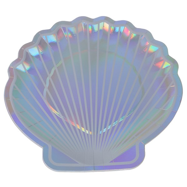 8 stk iriserende Sparkle Shell Papirtallerkener Havfrue Dish Theme W