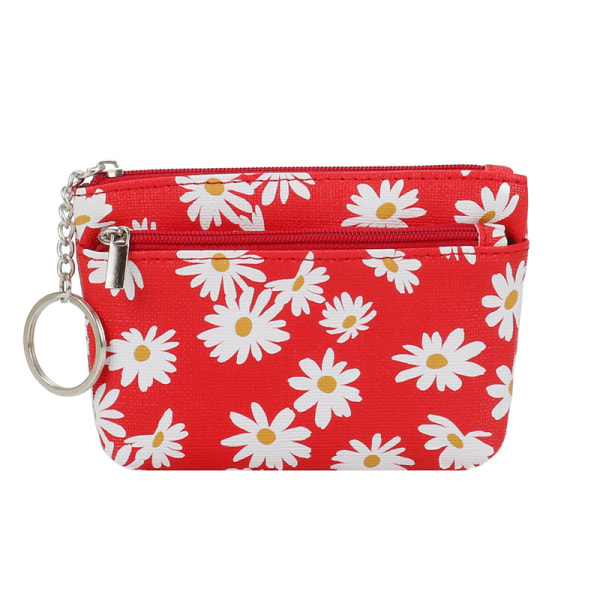 Daisy Coin Purse Miniplånböcker för kvinnor med dragkedja Nyckelring Kort H Red