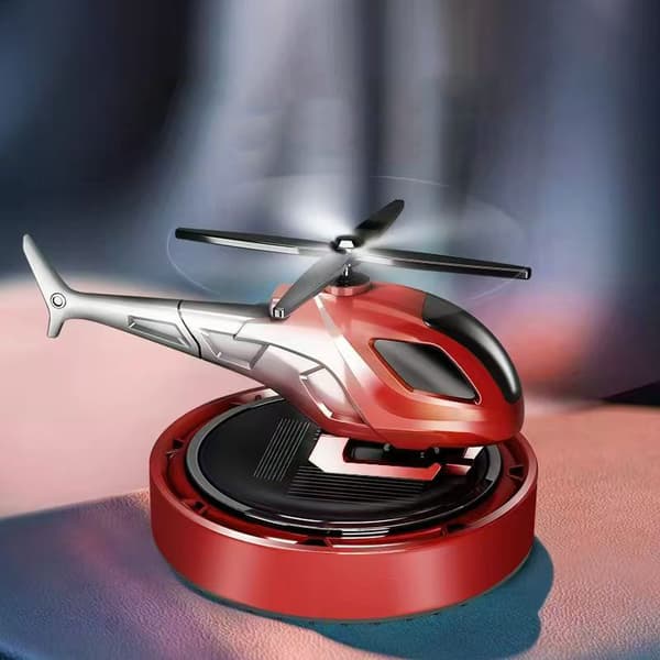 Solar Bilduft Helikopter Bil Luftfrisker Dashbordpynt Red