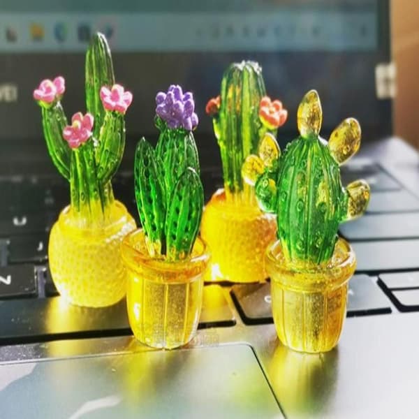 Tecknad Kaktus Bonsai Dekor Transparent Köttig Hartshantverk Sim A3