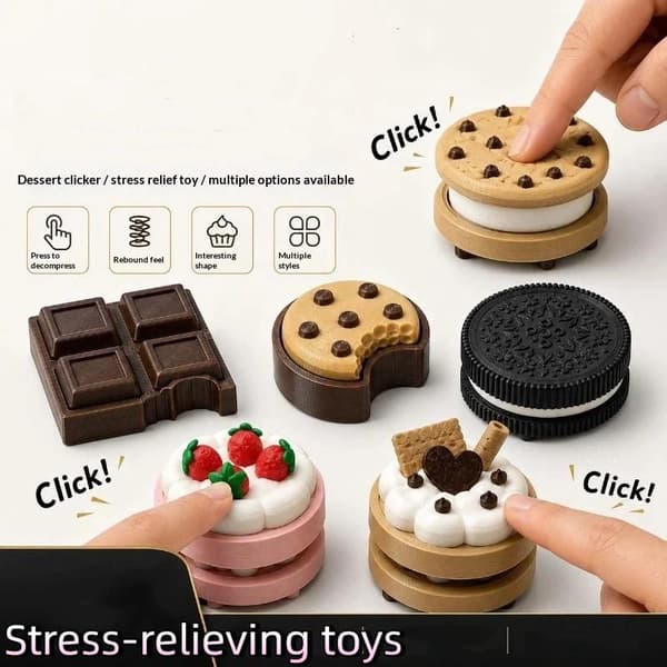 3D-printede dessertformede fidget-klikkleker som gir tilfredsstillende klikk A2