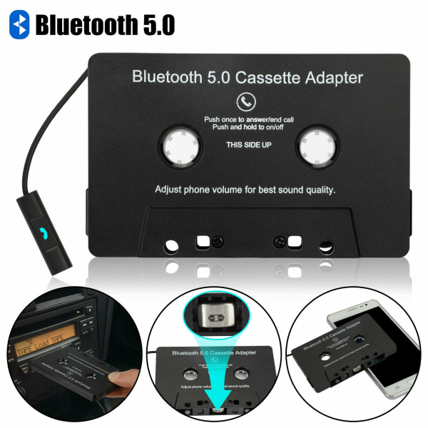 Bluetooth 5.0 bilstereokassettbandadapter till aux Black