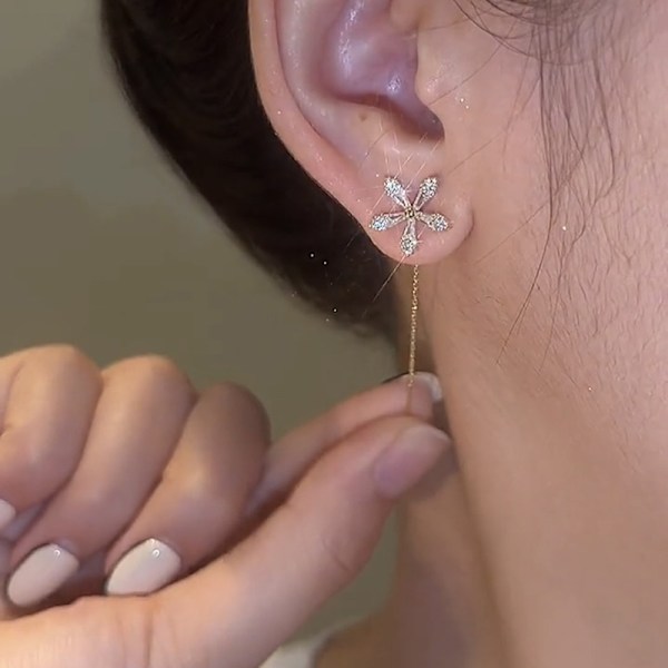 1 Par utsökt mode Zircon Shining Flower Örhängen Long Ta A2